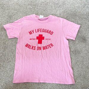 Y2K Vintage Jesus Shirt Pink Baby Tee, Religious T-Shirt, Size Medium